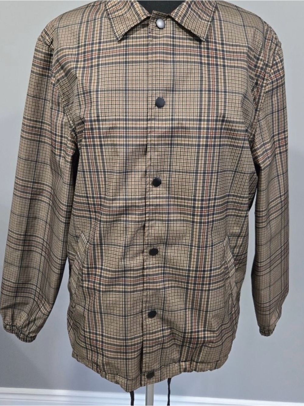 H&M Men's Waterproof Windbreaker & Rain Jacket in Brown and Black Plaid NWT